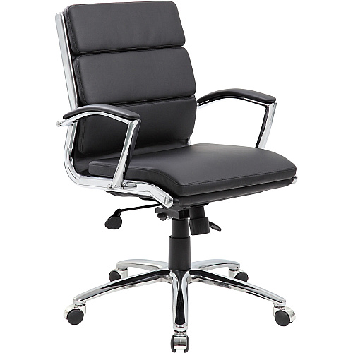 Boss Contemporary Executive Midback In Caressoft Plus Black Seat Color - Vinyl Seat Material - Chrome, Black Frame Color - Chrome Frame Material - Mid Back - 5-star Base - Black - 1 Each (B9476BK)