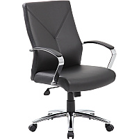 Boss Leatherplus Executive Chair with Chrome Accent Black Seat Color - LeatherPlus Seat Material - Chrome, Black Frame Color - Chrome Frame Material - 5-star Base - Black - 1 Each (B10101BK)