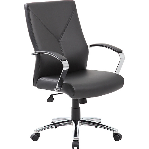 Boss Leatherplus Executive Chair with Chrome Accent Black Seat Color - LeatherPlus Seat Material - Chrome, Black Frame Color - Chrome Frame Material - 5-star Base - Black - 1 Each (B10101BK)