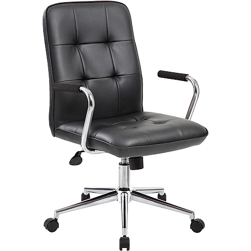 Boss Modern Office Chair with Chrome Arms Black Seat Color - Vinyl Seat Material - Chrome, Black Frame Color - Chrome Frame Material - 5-star Base - Black - 1 Each (B331BK)