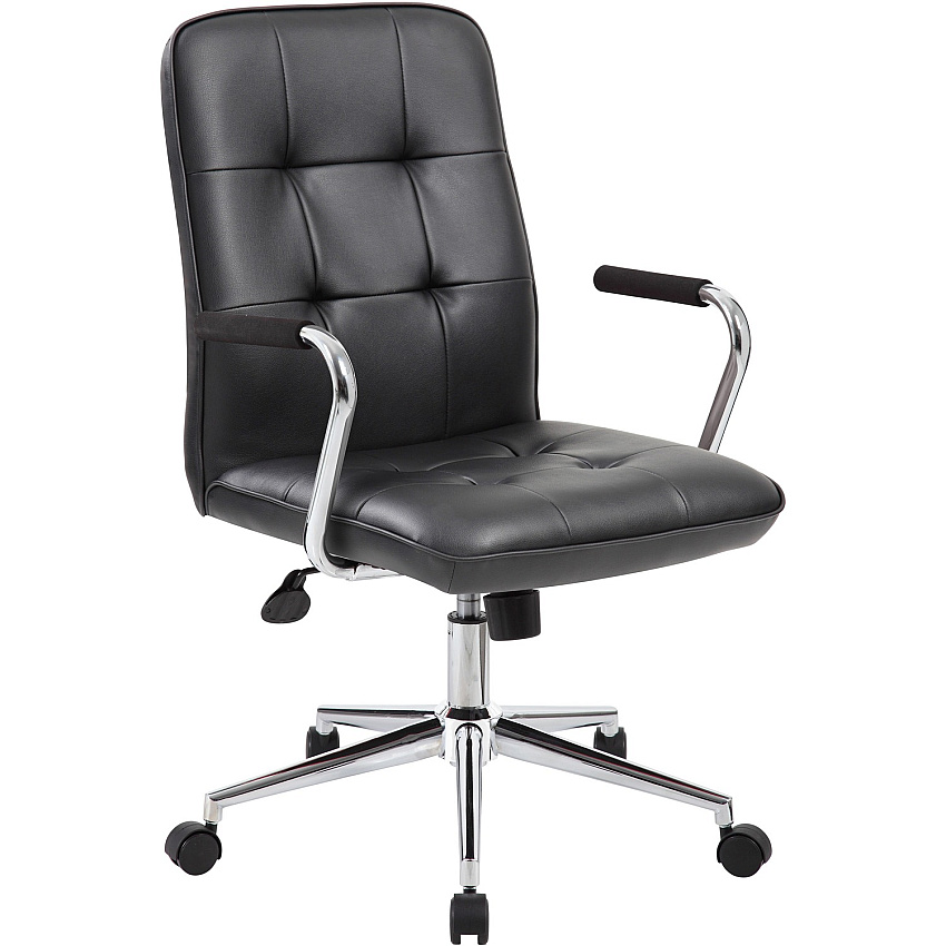 Boss Modern Office Chair with Chrome Arms Black Seat Color - Vinyl Seat Material - Chrome, Black Frame Color - Chrome Frame Material - 5-star Base - Black - 1 Each (B331BK)