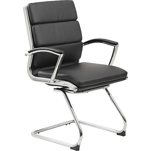 Boss Contemporary Executive Guest Chair In Caressoft Plus Black Seat Color - Vinyl Seat Material - Cantilever Base - Black - 1 Each (B9479BK)