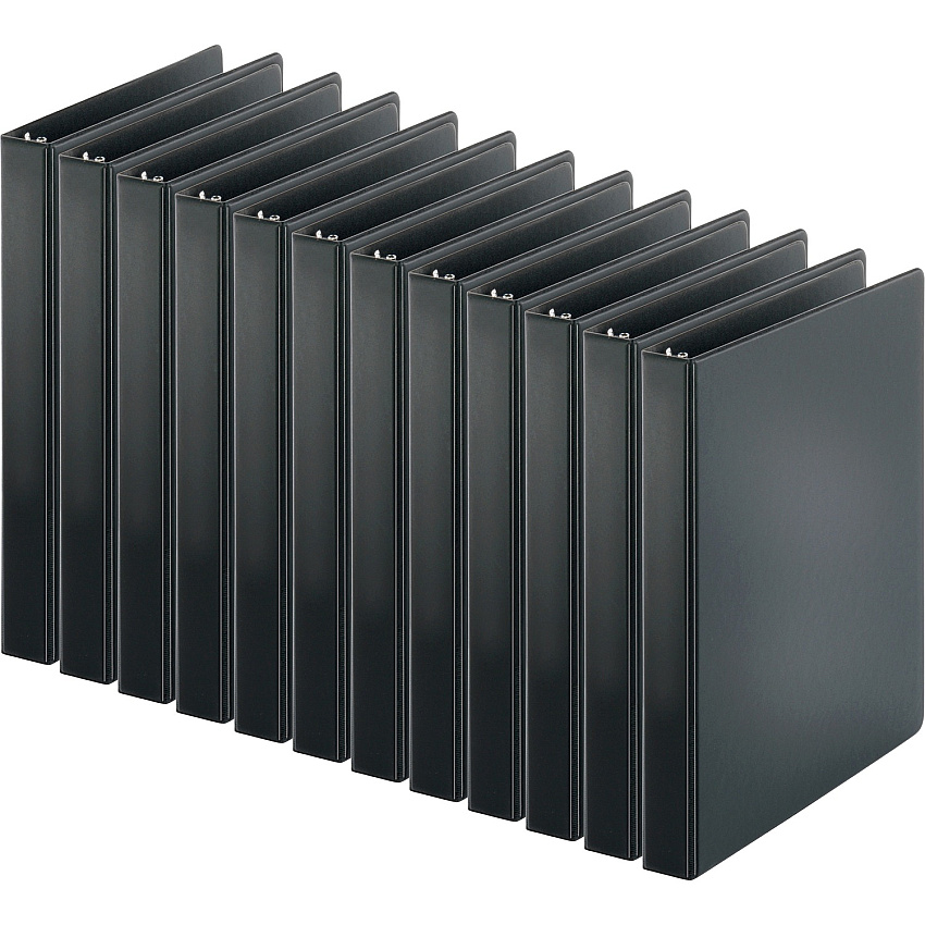 Business Source Basic Round-ring Binder 1" Binder Capacity - Letter - 8 1/2" x 11" Sheet Size - 3 Ring(s) - Fastener(s): Round Ring - Pocket(s): Inside Front & Back - Chipboard, Polypropylene - Black - 9.60 oz - Sturdy, Non Locking Mechanism, (BSN09976CT)