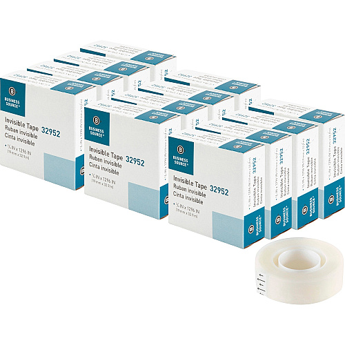 Business Source Invisible Tape Dispenser Refill Roll 36 yd Length x 0.75" Width - 1" Core - Clear - For Mending, Splicing, Holding - 12 / Box (BSN32952BX)