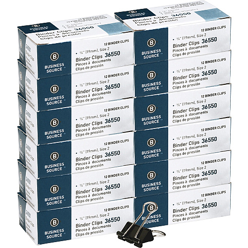 Business Source Fold-back Binder Clips Small - 0.8" Width - 0.38" Size Capacity - for Paper - Black - 1 Dozen/Pack - 12 / Box (BSN36550BX)