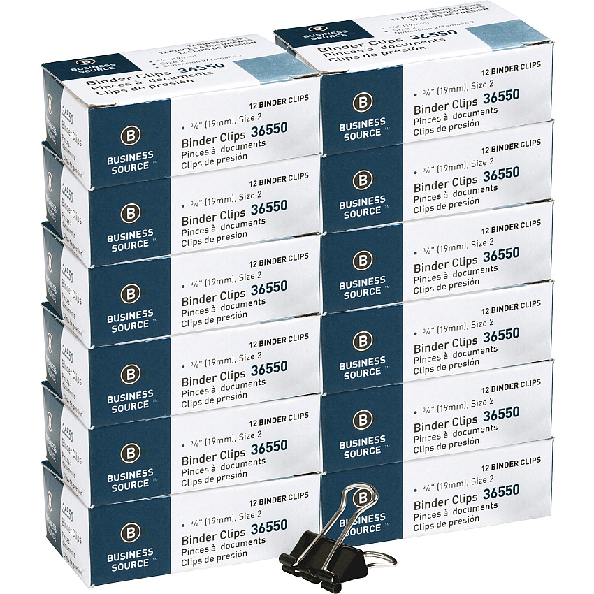 Business Source Fold-back Binder Clips Small - 0.8" Width - 0.38" Size Capacity - for Paper - Black - 1 Dozen/Pack - 12 / Box (BSN36550BX)