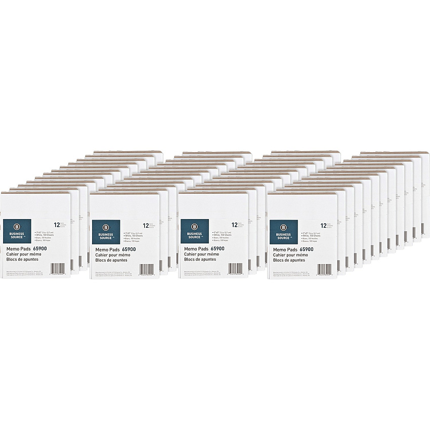 Business Source Plain Memo Pads 100 Sheets - Plain - Glued - Unruled Front Ruling - 15 lb Basis Weight - 3" x 5" Sheet Size - White Paper - Chipboard Backing - 1 Dozen/Pack - 36 / Carton (BSN65900CT)