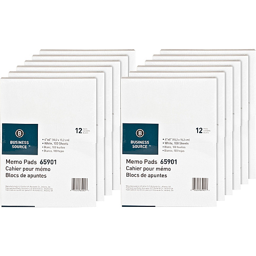 Business Source Plain Memo Pads 100 Sheets - Plain - Glued - Unruled Front Ruling - 15 lb Basis Weight - 4" x 6" Sheet Size - White Paper - Chipboard Backing - 1 Dozen/Pack - 12 / Carton (BSN65901CT)