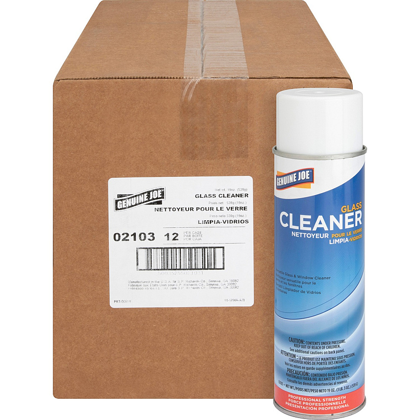 Genuine Joe Glass Cleaner Aerosol For Multi Surface - Ready-To-Use - 19 oz (1.19 lb) - Recommended For: Grease Remover, Grime Remover, Smoke Film Remover, Soil Remover - Non-streaking - White - 12 / Carton (GJO02103CT)