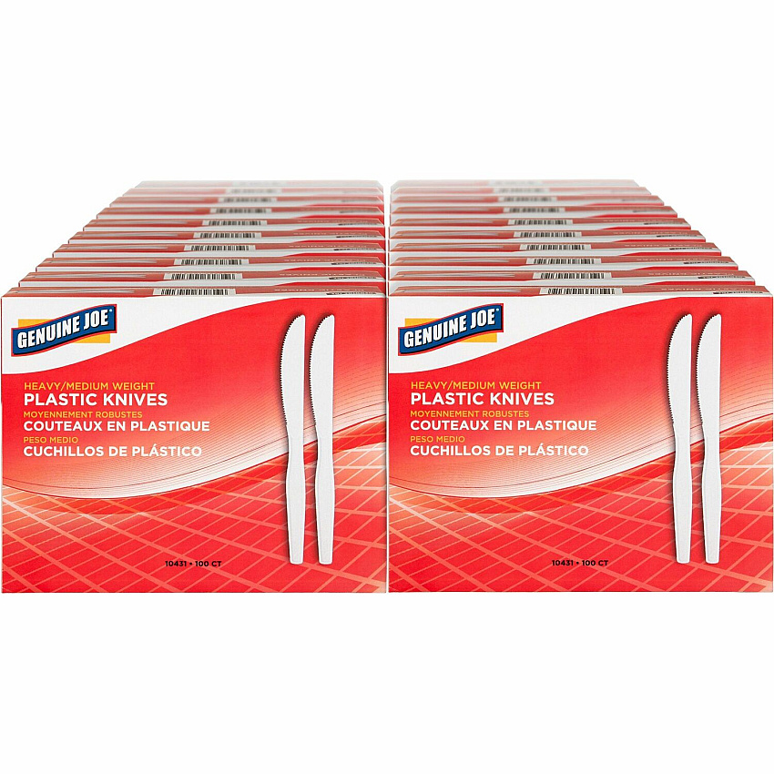 Genuine Joe Heavyweight Disposable Knives Disposable - White - 100/Box - 40 / Carton (GJO10431CT)