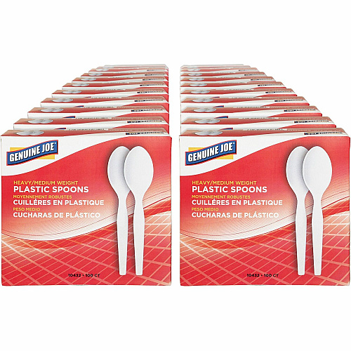 Genuine Joe Heavyweight Disposable Spoons Disposable - White - 100/Box - 40 / Carton (GJO10432CT)