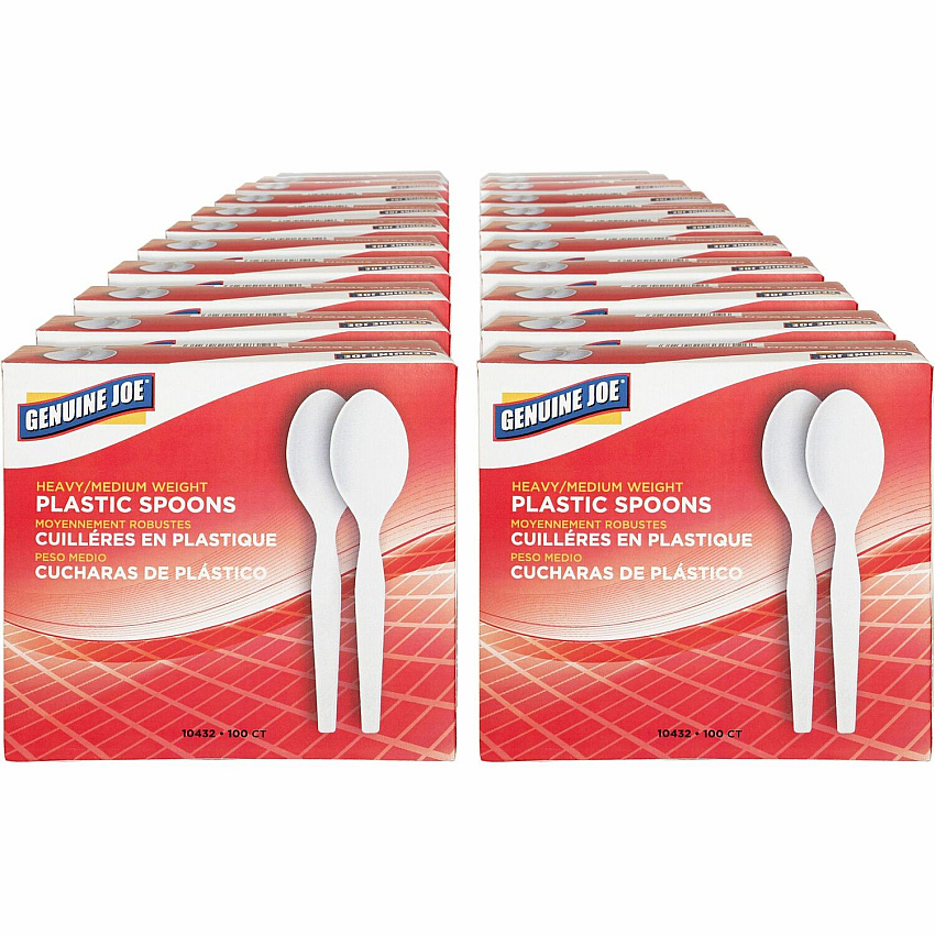 Genuine Joe Heavyweight Disposable Spoons Disposable - White - 100/Box - 40 / Carton (GJO10432CT)