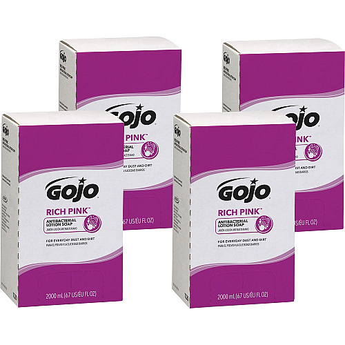 Gojo&reg; Rich Pink Antibacterial Lotion Soap Refill 2.11 quart - Soil Remover - Antibacterial - 4 / Carton (722004CT)