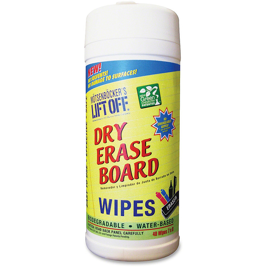 Motsenbockers Lift Off Mötsenböcker's Lift Off Lift Off Dry Erase Board Wipes (4 7" Width x 12" Length - Used as Mark Remover, Shadow Remover, Ink Remover - Water Based - Plastic - 40/Tub - 1 Each 2703EACH)