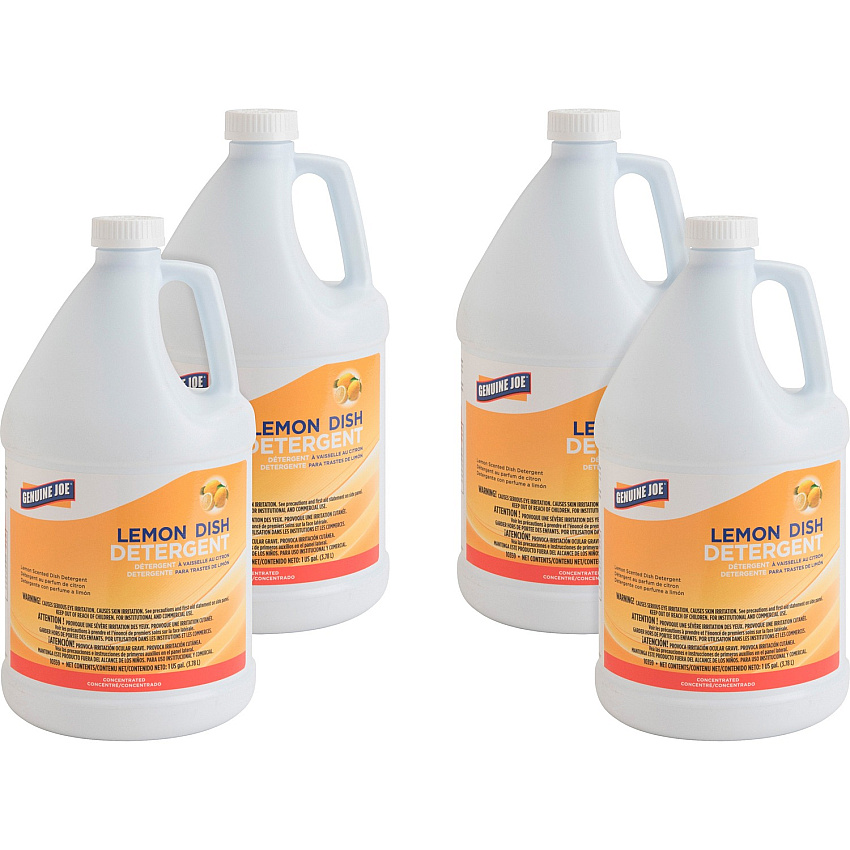 Genuine Joe® Lemon Dish Detergent, 1 Gallon, 4 Bottles ( For Multipurpose - 128 fl oz (4 quart) - Lemon Scent - Recommended For: Grease Remover - Film-free - White - 4 / Carton GJO10359CT)