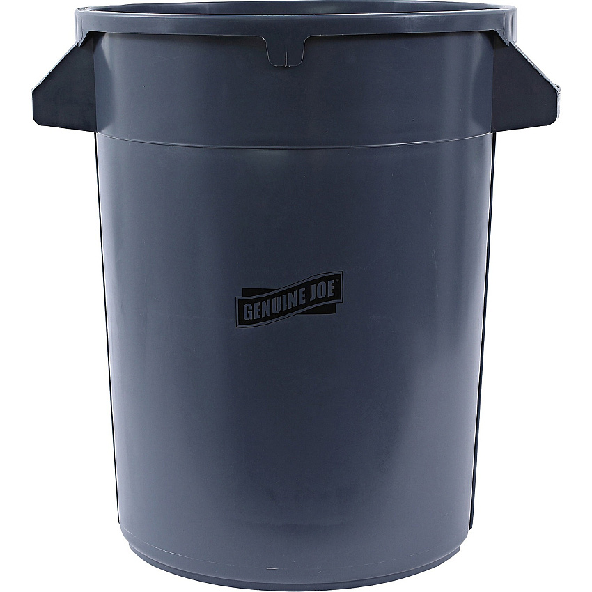 Genuine Joe Heavy-Duty Trash Container 32 gal Capacity - Side Handle, Venting Channel - Plastic - Gray - 6 / Carton (GJO60463CT)