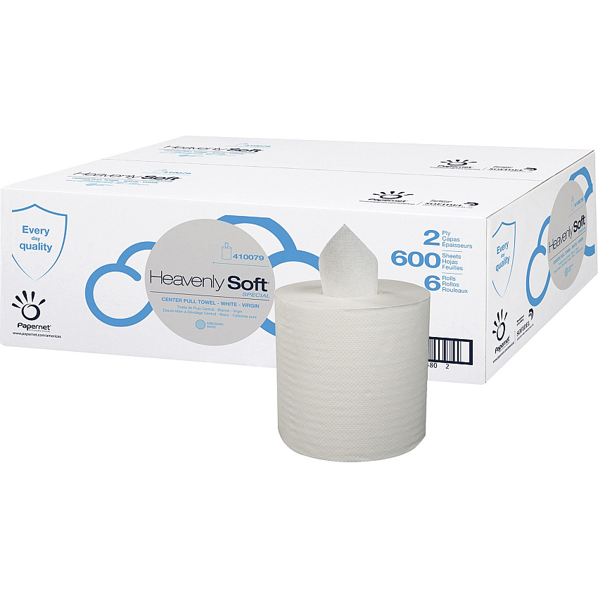 Cellysoft Stefco 600 Sheet Center Pull Dispenser Towels 2 Ply - 7.60" Width x 8" Length - 600 Sheets/Roll - 8" Roll Diameter - White - 6 / Carton (410079)