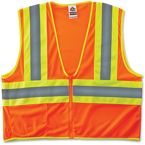 GloWear Class 2 Two-tone Orange Vest Small/Medium - Orange - Reflective, Machine Washable, Lightweight, Pocket, Zipper Closure - 1 Each (21303)