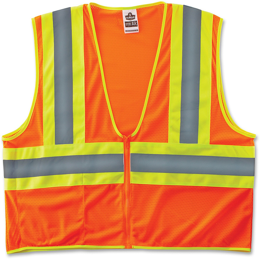 GloWear Class 2 Two-tone Orange Vest 2-Xtra Large/3-Xtra Large - Orange - Reflective, Machine Washable, Lightweight, Pocket, Zipper Closure - 1 Each (21307)