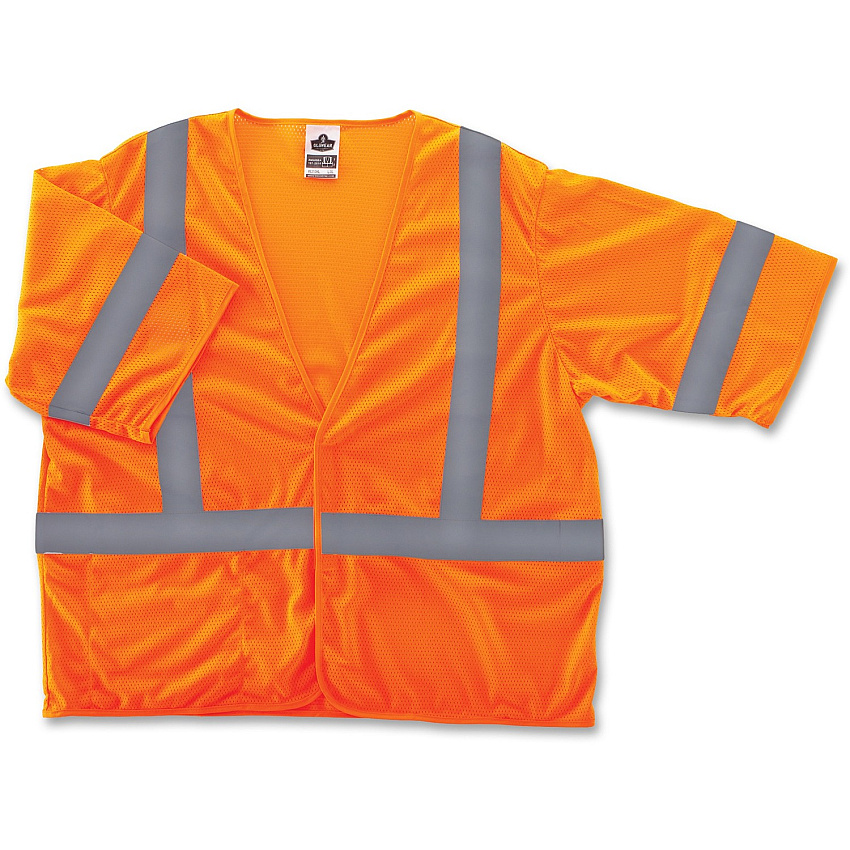 Ergodyne GloWear Class 3 Orange Economy Vest Large/Extra Large - Orange - Reflective, Machine Washable, Lightweight, Pocket, Hook & Loop Closure - 1 Each (22015)
