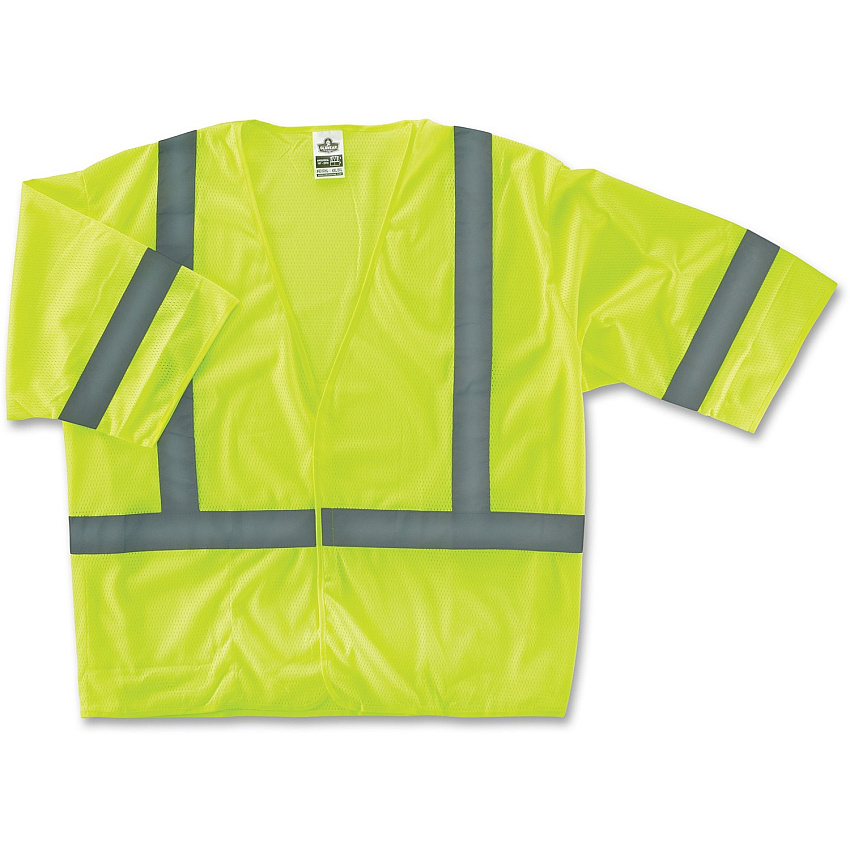 Ergodyne Class 3 Lime Economy Vest Large/Extra Large - Lime - Reflective, Machine Washable, Lightweight, Pocket, Hook & Loop Closure - 1 Each (22025)