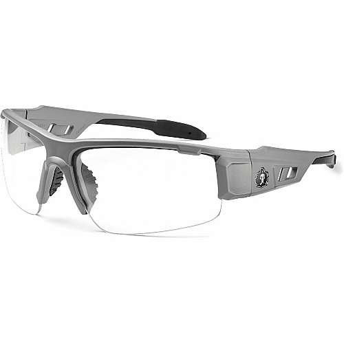 Ergodyne Clear Lens/Gray Half Frame Safety Glasses Ultraviolet Protection - Clear, Smoke Lens - Matte Gray Frame - Durable, Flexible, Non-slip, Scratch Resistant, Perspiration Resistant, Comfortable - 1 Each (52100)