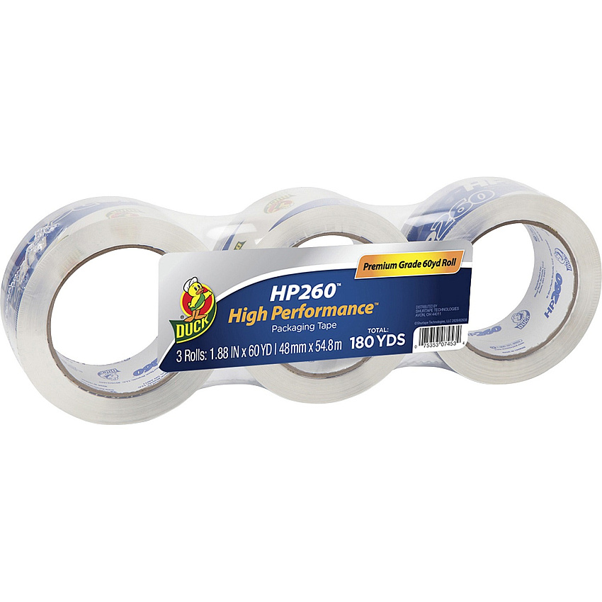 Duck HP260 Packaging Tape 60 yd Length x 1.88" Width x 3.1 mil Thickness - Clear - Temperature Resistant, Tear Resistant, Breakage Resistance - For Shipping, Storing, Moving, Sealing, Packing - 3 / Pack (655074)