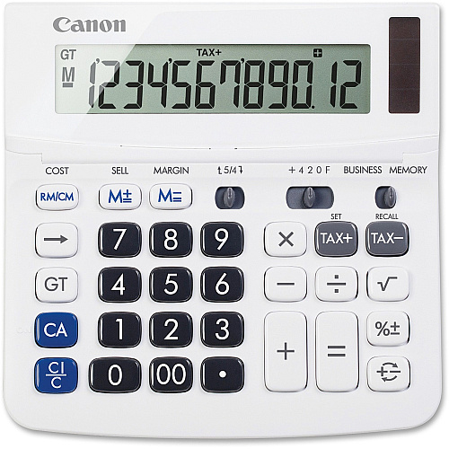 Canon TX-220TS Handheld Display Calculator Tilt Display, Adjustable Display, Dual Power, Easy-to-read Display, Auto Power Off, Sign Change - Battery/Solar Powered - 1.2" Height x 5.7" Width x 5.7" Length - White - 1 Each (TX220TSII)