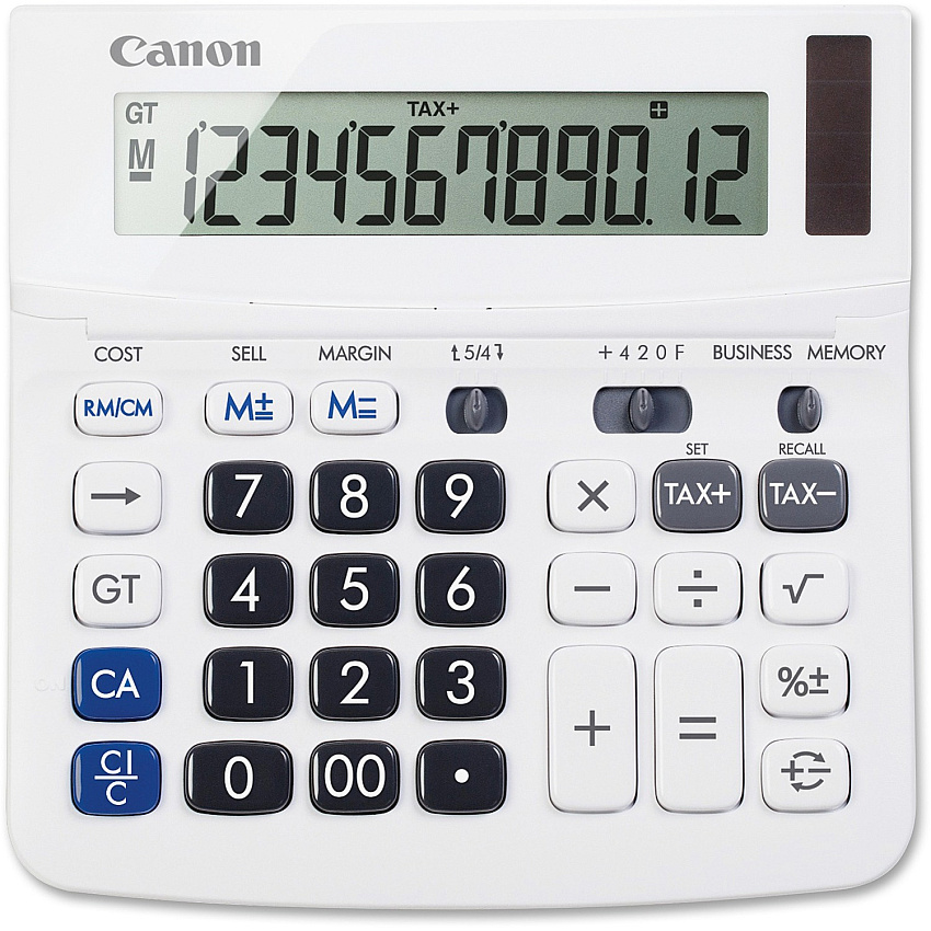 Canon TX-220TS Handheld Display Calculator Tilt Display, Adjustable Display, Dual Power, Easy-to-read Display, Auto Power Off, Sign Change - Battery/Solar Powered - 1.2" Height x 5.7" Width x 5.7" Length - White - 1 Each (TX220TSII)
