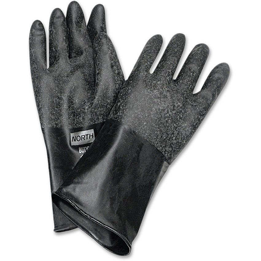 NORTH 14" Unsupported Butyl Gloves 17 mil Thickness x 14" Glove Length - Chemical Protection - 9 Size Number - Black - Water Resistant, Durable, Chemical Resistant, Ketone Resistant, Comfortable, Abrasion Resistant, Cut Resistant, Tear Resistant, (B174R9)
