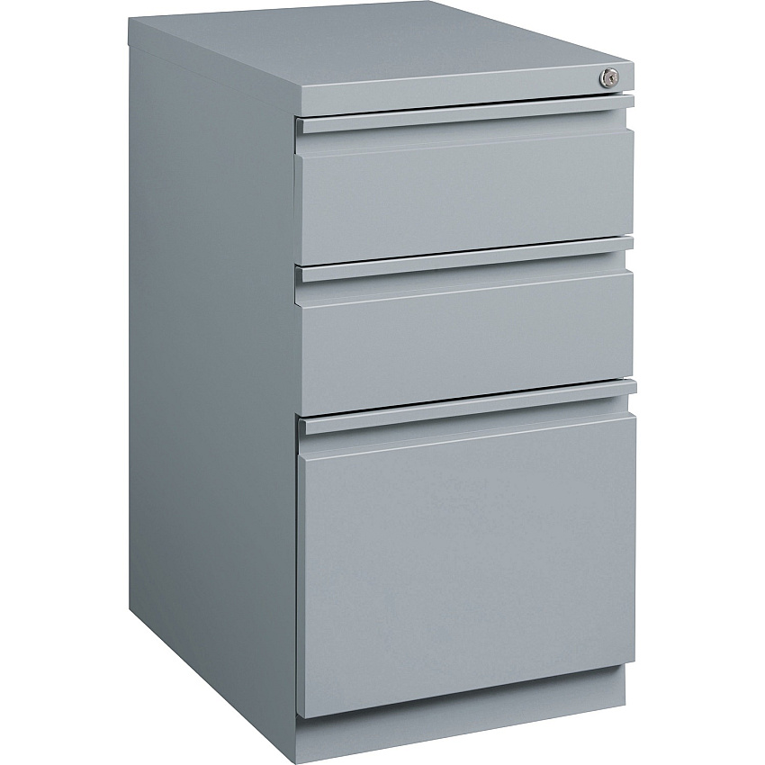 Lorell 20" Box/Box/File Mobile File Cabinet with Full-Width Pull 15" Width x 19.9" Depth x 27.8" Height - 3 x Drawer(s) for Box, File - Letter - Ball-bearing Suspension, Drawer Extension, Durable, Recessed Drawer - Gray - Steel - Recycled (LLR79135)
