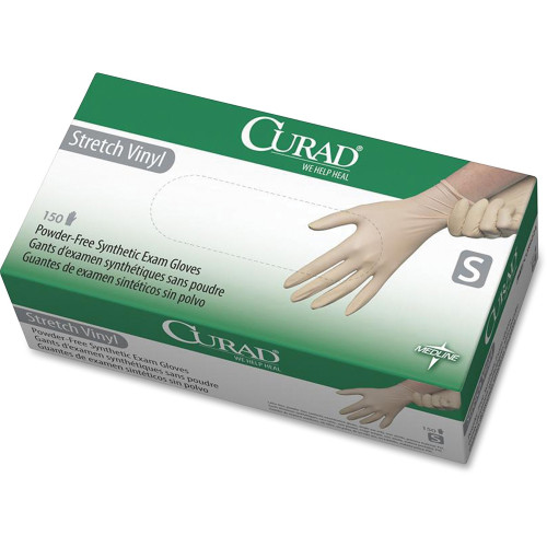 Curad Stretch Vinyl Exam Gloves, Powder-Free, Small, 150/Box (6CUR9224)