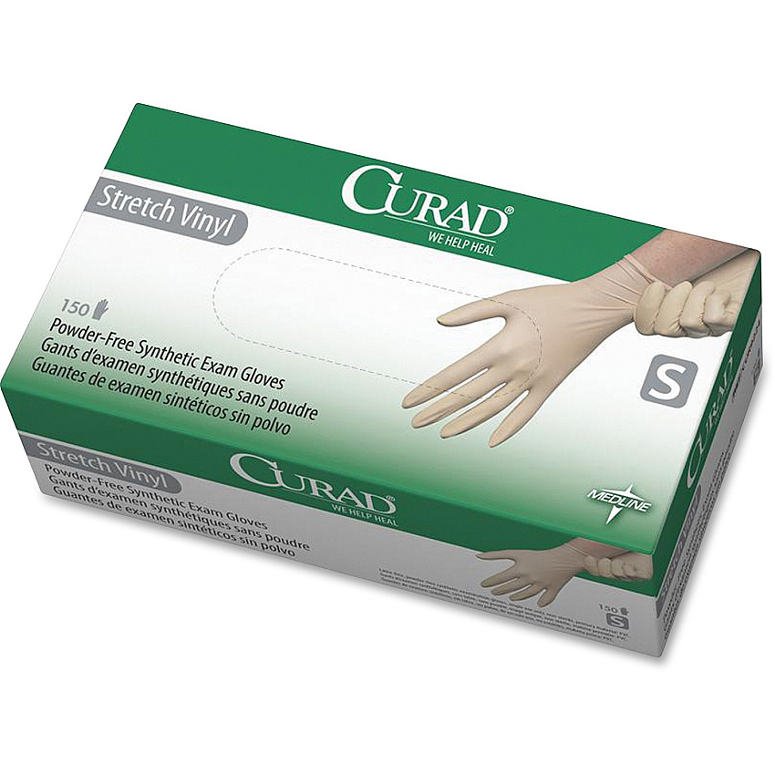 Medline Powder-free Stretch Vinyl Exam Gloves 9.50" Glove Length - Small Size - Cream - Stretchable, Latex-free, Non-sterile - For Multipurpose - 150 / Box (6CUR9224)