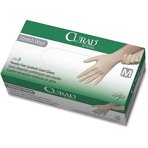Medline Powder-free Stretch Vinyl Exam Gloves 9.50" Glove Length - Medium Size - Cream - Stretchable, Latex-free, Non-sterile - For Multipurpose - 150 / Box (6CUR9225)