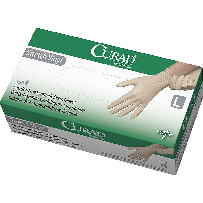 Medline Powder-free Stretch Vinyl Exam Gloves 9.50" Glove Length - Large Size - Cream - Stretchable, Latex-free, Non-sterile - For Multipurpose - 150 / Box (6CUR9226)
