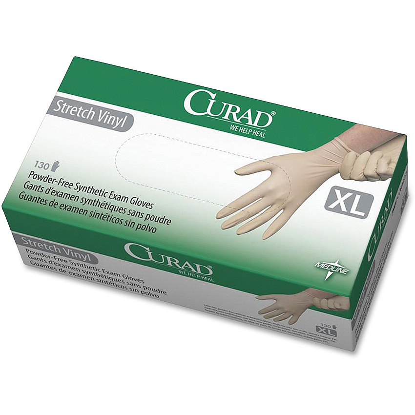 Medline Powder-free Stretch Vinyl Exam Gloves 9.50" Glove Length - X-Large Size - Cream - Stretchable, Latex-free, Non-sterile - For Multipurpose - 130 / Box (6CUR9227)