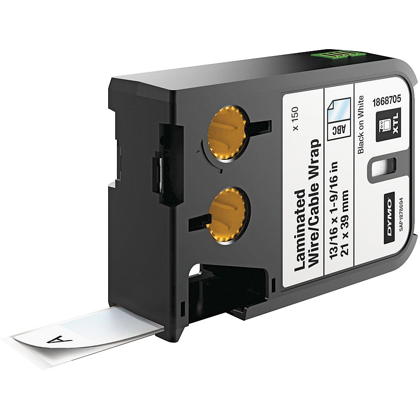 Dymo XTL Laminated Wire/Cable Wrap x 53/64" Width x 1 17/32" Length - Rectangle - Thermal Transfer - Black on White - Vinyl - Laminated - Oil Resistant, Chemical Resistant, Abrasion Resistant, Fade Resistant, Easy Peel, Temperature Resistant, Du (1868705)