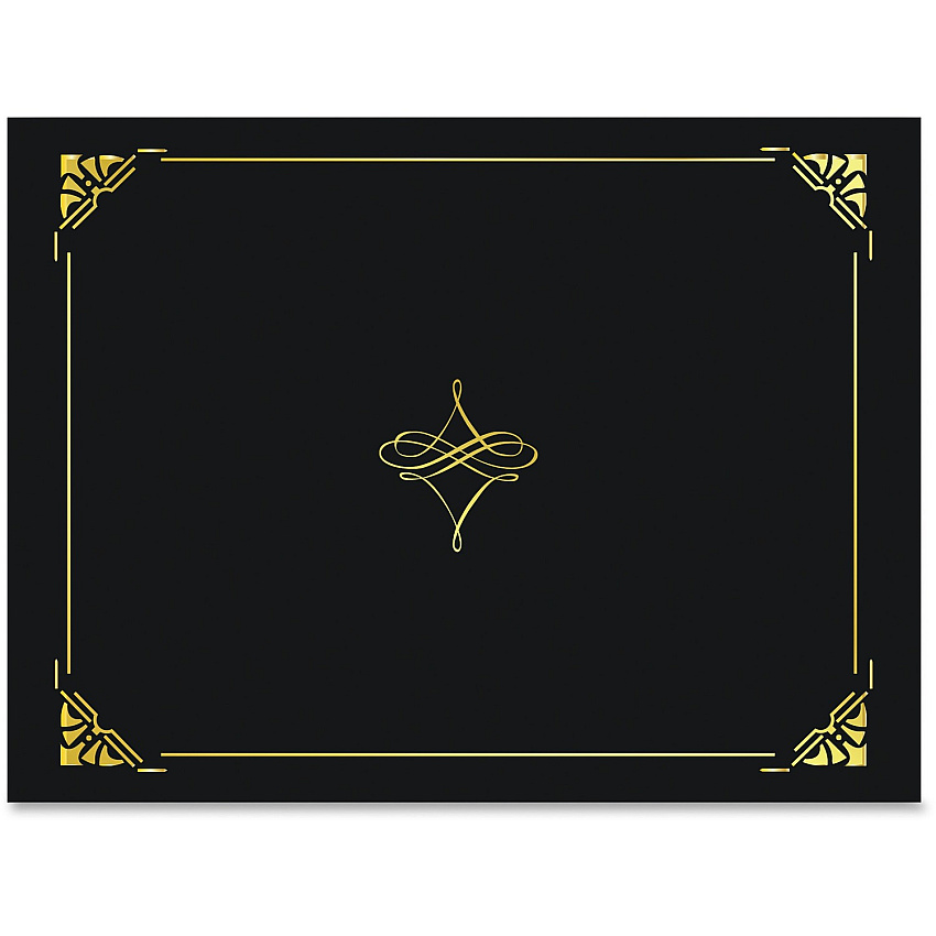 FranklinCovey Geographics Letter Recycled Certificate Holder 8 1/2" x 11" - Black, Gold - Damage Resistant, Die-cut, Sturdy - 30% Recycled - 5 / Pack (47840)
