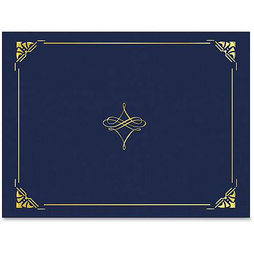 FranklinCovey Geographics Letter Recycled Certificate Holder 8 1/2" x 11" - Blue, Gold - Damage Resistant, Die-cut, Sturdy - 30% Recycled - 5 / Pack (47841)