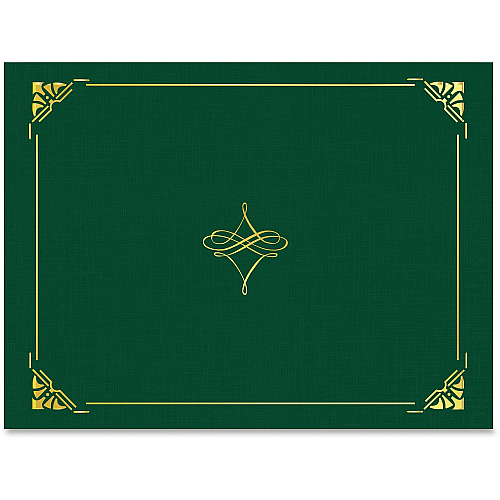 FranklinCovey Geographics Letter Recycled Certificate Holder 8 1/2" x 11" - Hunter Green, Gold - Damage Resistant, Die-cut, Sturdy - 30% Recycled - 5 / Pack (47843)
