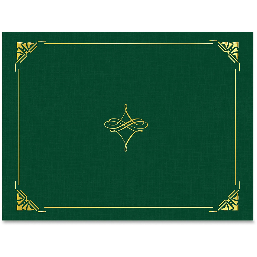 FranklinCovey Geographics Letter Recycled Certificate Holder 8 1/2" x 11" - Hunter Green, Gold - Damage Resistant, Die-cut, Sturdy - 30% Recycled - 5 / Pack (47843)