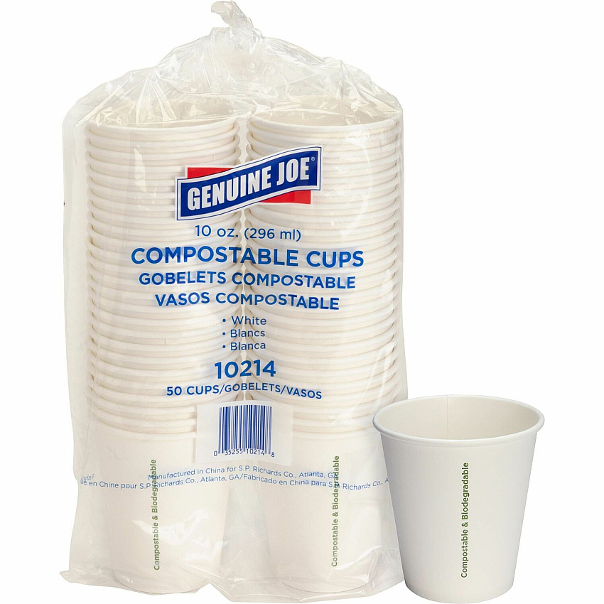 Genuine Joe 10 oz Eco-friendly Paper Cups 10 fl oz - White - Paper - Coffee, Tea, Hot Chocolate - 50 / Pack (GJO10214)