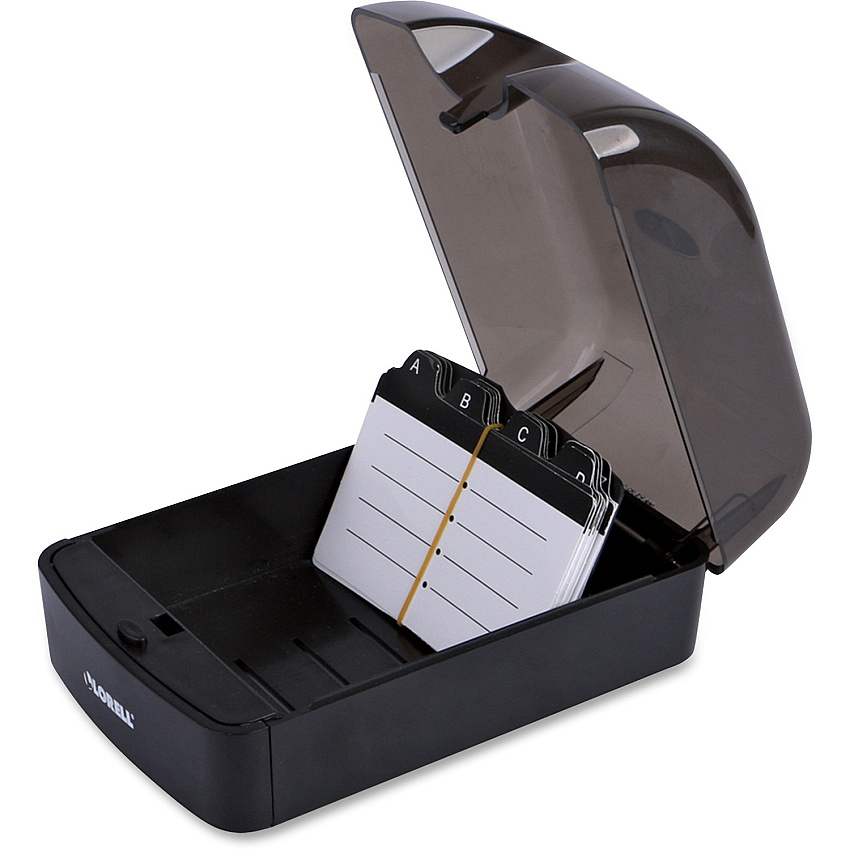 Lorell Desktop Business Card File 350 Card Capacity - Black, Clear (LLR01028)