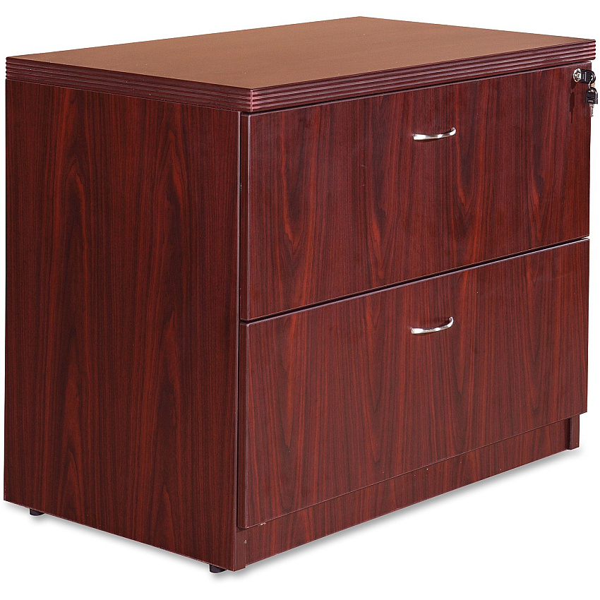 Lorell Chateau Series Lateral File - 2-Drawer 30" Height x 36" Width x 22" Depth Lateral File, x 1.5" Thickness Top - 2 - Reeded Edge - Material: Laminate - Finish: Mahogany - Durable, Heavy Duty, Ball-bearing Suspension - For Office, File, Sup (LLR34312)