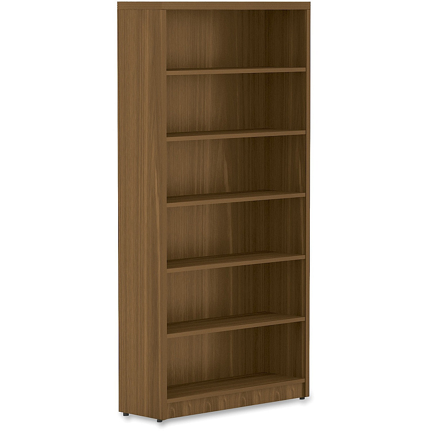 Lorell Chateau Series Bookshelf x 1.5" Thickness Top, 72.5" Height x 36" Width x 11.6" Depth Bookshelf - 6 Shelve(s) - Reeded Edge - Material: P2 Particleboard - Finish: Walnut, Laminate - Durable, Sturdy - For Office, Book (LLR34315)