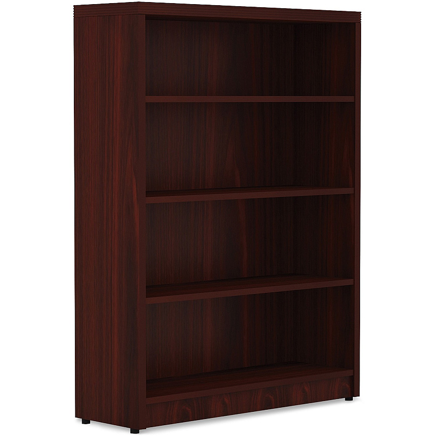 Lorell Chateau Series Bookshelf x 1.5" Thickness Top, 48.5" Height x 36" Width x 11.6" Depth Bookshelf - 4 Shelve(s) - Reeded Edge - Material: P2 Particleboard - Finish: Mahogany - Durable, Sturdy - For Office, Book (LLR34316)