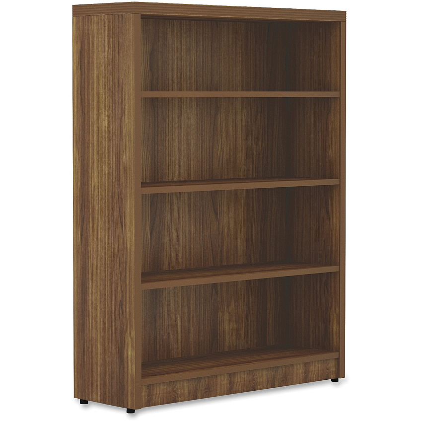 Lorell Chateau Series Bookshelf x 1.5" Thickness Top, 48.5" Height x 36" Width x 11.6" Depth Bookshelf - 4 Shelve(s) - Reeded Edge - Material: P2 Particleboard - Finish: Walnut, Laminate - Durable, Sturdy - For Office, Book (LLR34317)