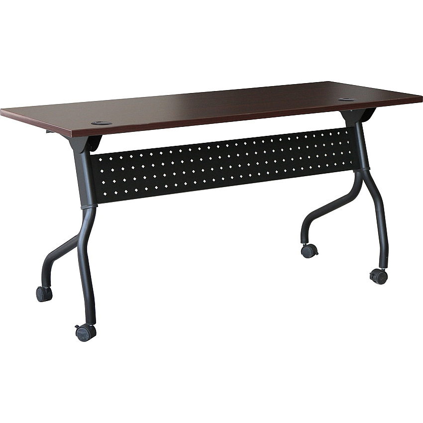 Lorell Flip Top Training Table Rectangle Top - Four Leg Base - 4 Legs - 48" Table Top Width x 23.60" Table Top Depth - 29.50" Height x 47.25" Width x 23.63" Depth - Assembly Required - Black, Mahogany - Melamine, Nylon - 1 Each (LLR59518)