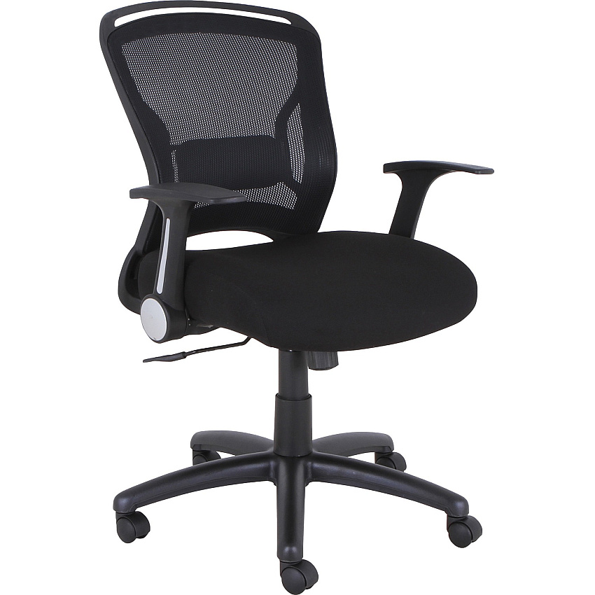Lorell Flipper Arm Mid-back Office Chair Fabric Seat Material - Mid Back - 5-star Base - Black - 1 Each (LLR59519)