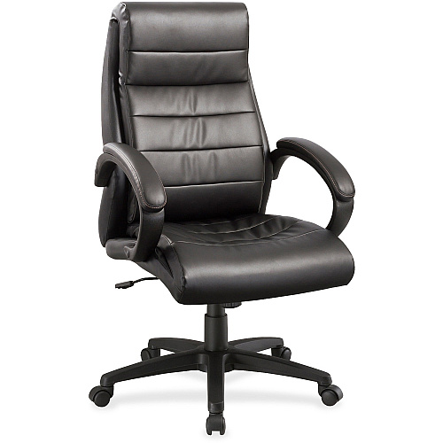 Lorell Deluxe High-back Office Chair Leather Seat Material - Leather Back Material - High Back - 5-star Base - Black - 1 Each (LLR59532)